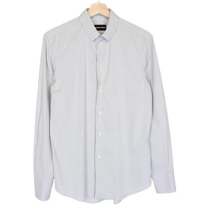 Emporio Armani Grey and White Striped Long Sleeve Cotton Shirt