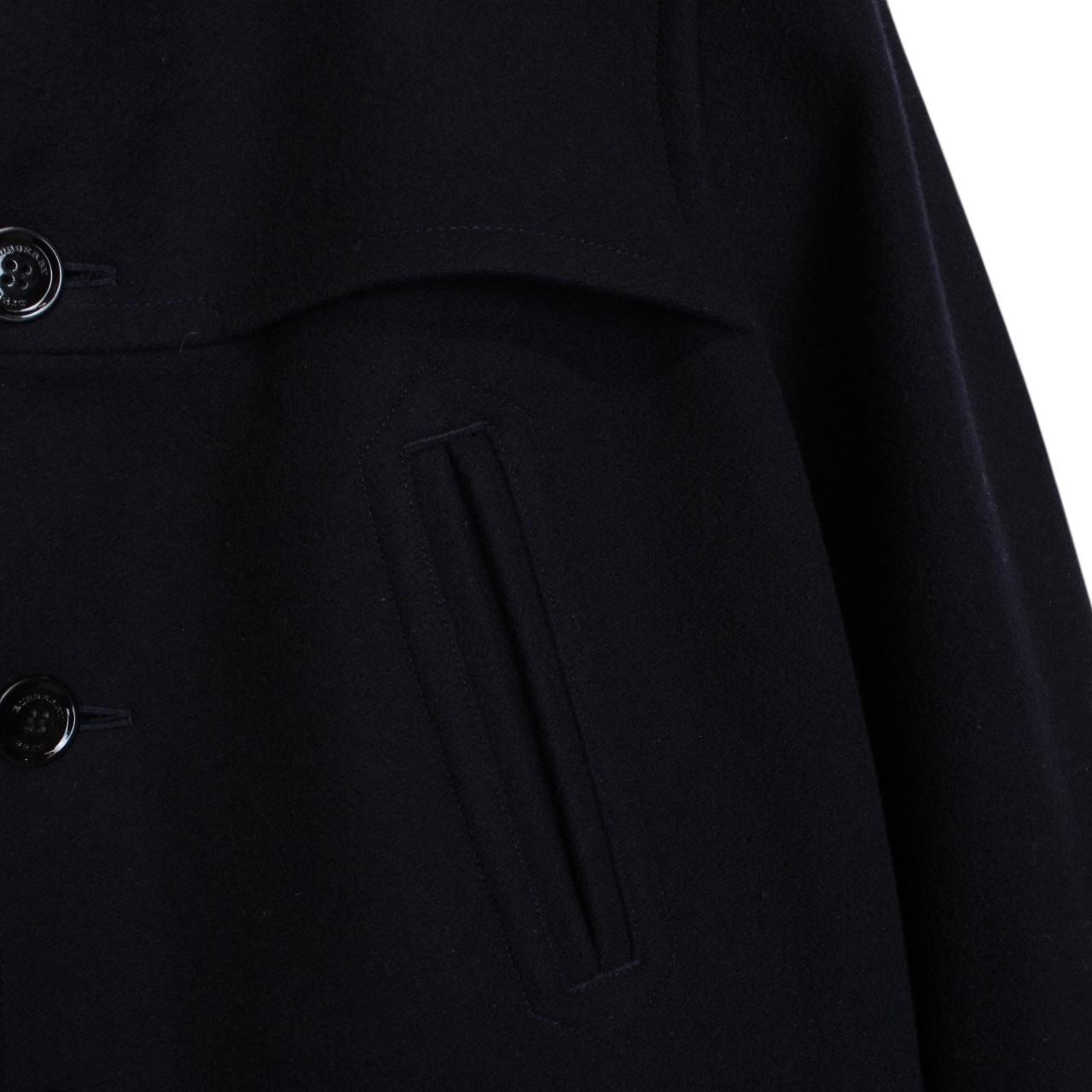 Burberry Brit Navy Blue Button Up Nova Check Lined Wool Jacket