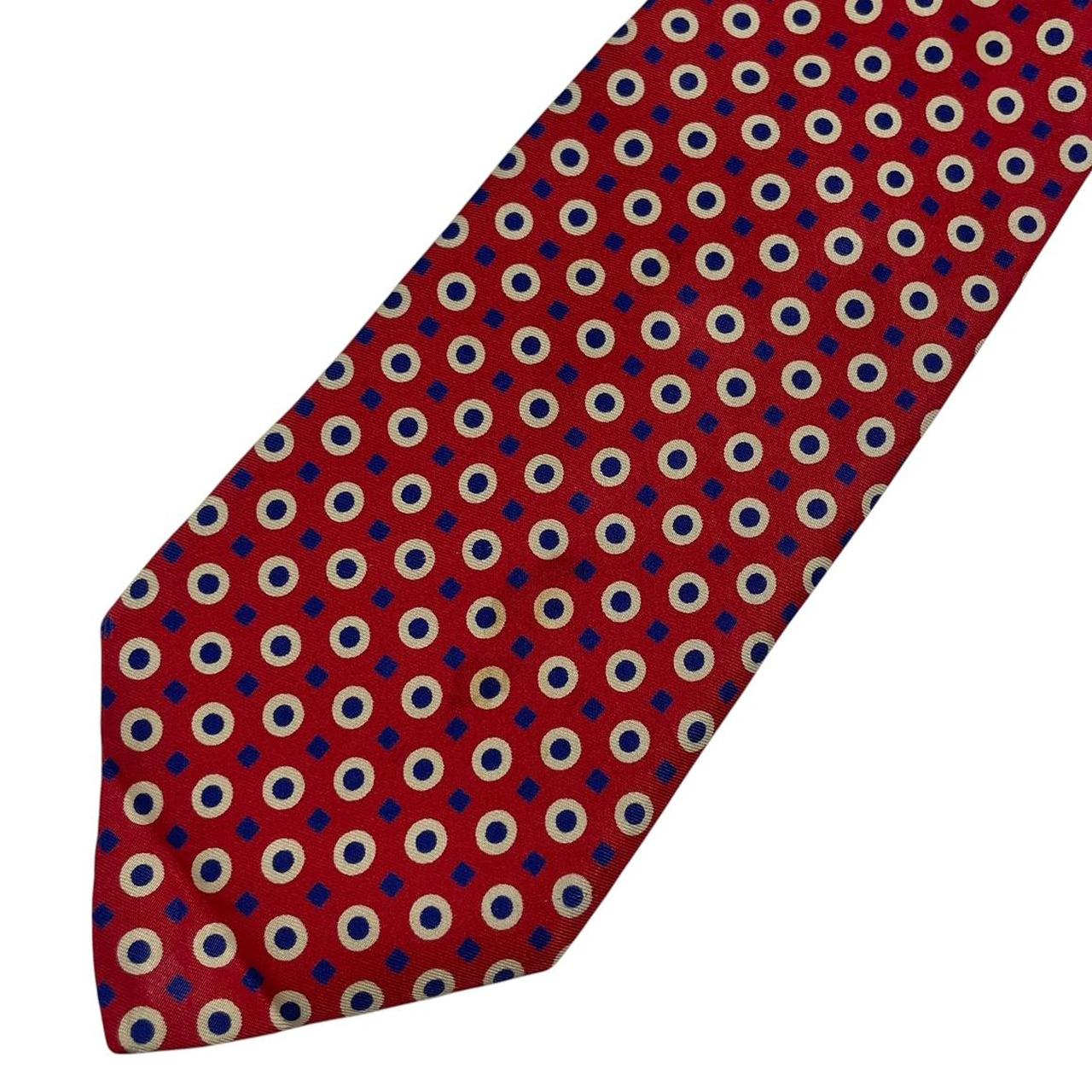 Abercrombie & Fitch vintage silk tie red and blue with classic pattern design.