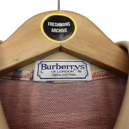 Vintage 90s Burberry Tan Brown Nova Check Long Sleeve Cotton Polo Shirt