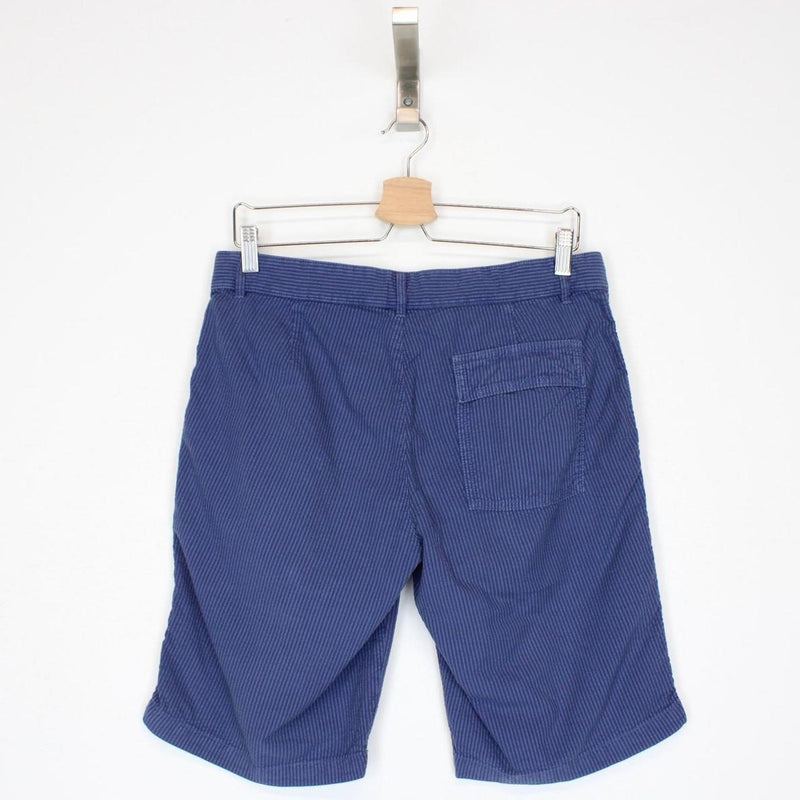 CP Company Navy and Blue Striped Cotton Seersucker Shorts