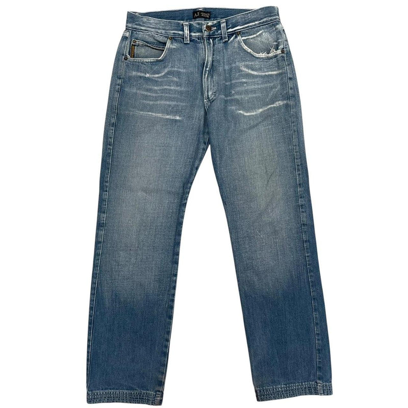 Vintage Armani Jeans Blue and White Embroidered Logo Jeans