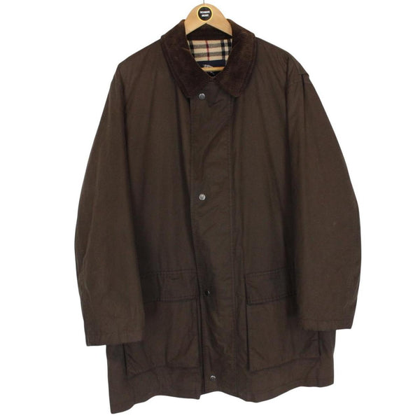 Vintage Burberry London Brown Coated Cotton Wool Nova Check Lined Jacket
