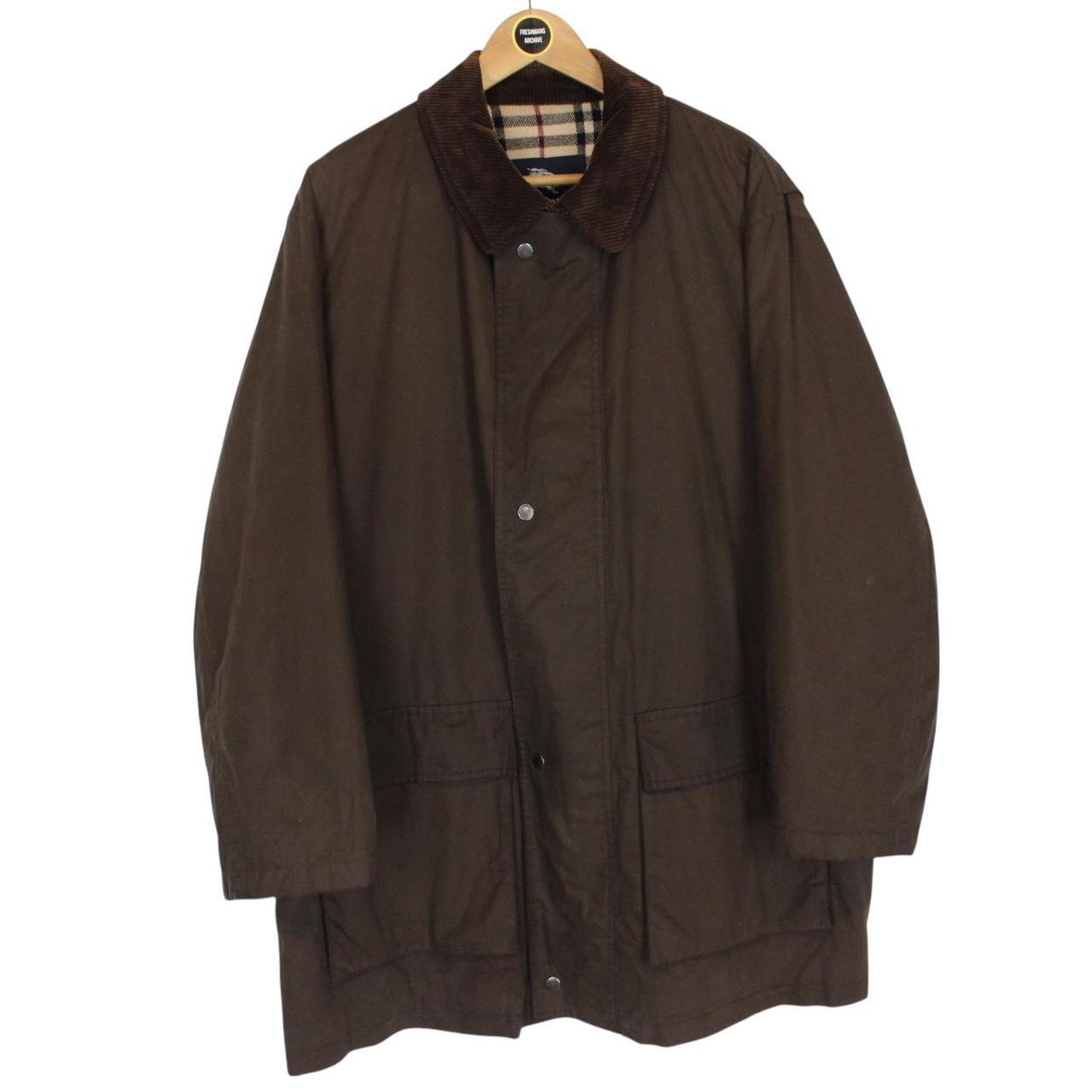 Vintage Burberry London Brown Coated Cotton Wool Nova Check Lined Jacket