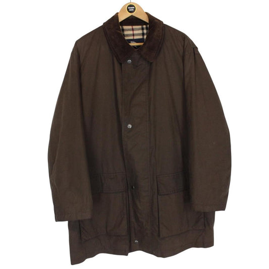 Vintage Burberry London Brown Coated Cotton Wool Nova Check Lined Jacket