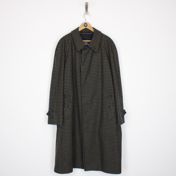 Vintage 90s Burberry Navy Blue and Khaki Wool Overcoat