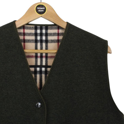 Vintage Burberry London Khaki Green Nova Check Wool Blend Knit Sweater Vest