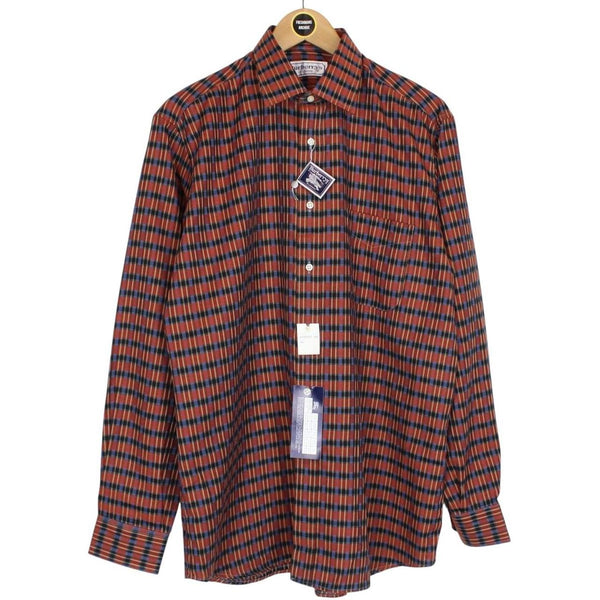 Vintage 90s Burberry Burgundy Check Long Sleeve Cotton Shirt