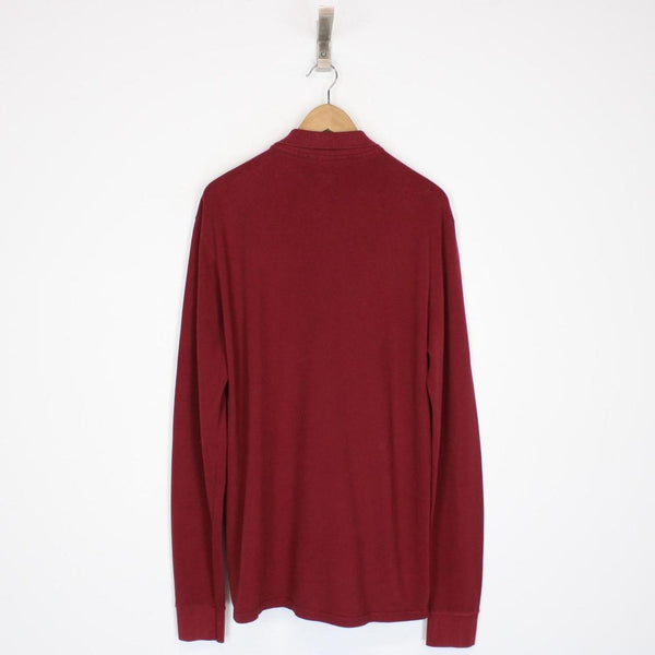 CP Company Burgundy Long Sleeve Piquet Logo Polo Shirt