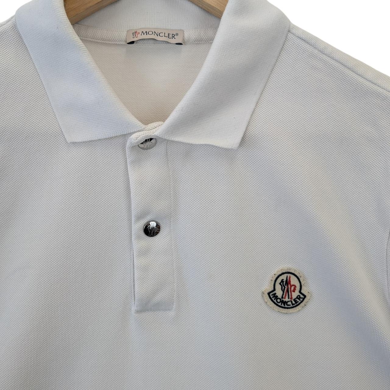 Moncler White Sleeve Stripe Logo Short Sleeve Cotton Polo Shirt