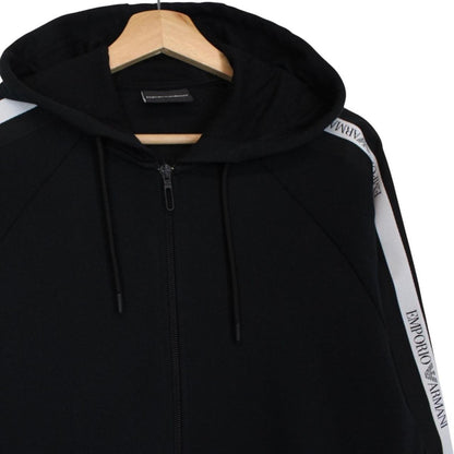 Emporio Armani black full zip hoodie with logo detail and soft cotton material.