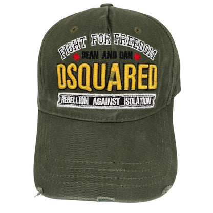 Dsquared2 khaki green baseball cap embroidered Fight For Freedom logo.