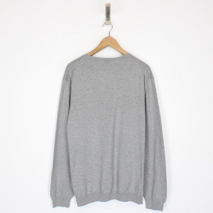 Hugo Boss Grey V-Neck Cotton Knit Jumper