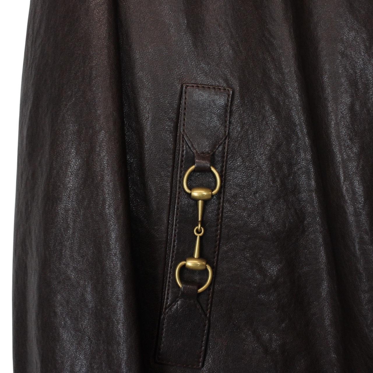 Gucci Horsebit Brown Full Zip Lambskin Leather Bomber Jacket
