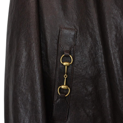 Gucci Horsebit Brown Full Zip Lambskin Leather Bomber Jacket