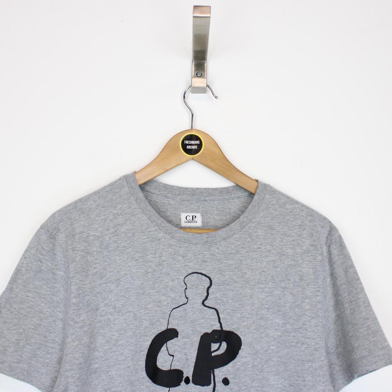 CP Company Grey and Black Oversized Logo Print Short Sleeve Cotton T-Shirt