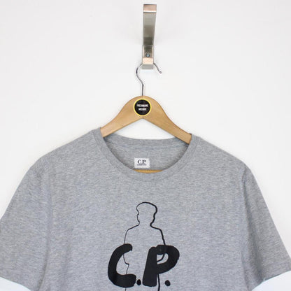 CP Company Grey and Black Oversized Logo Print Short Sleeve Cotton T-Shirt