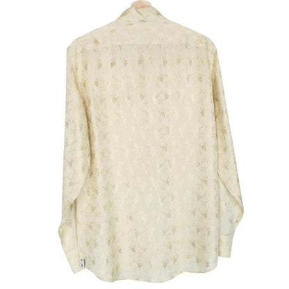 Paul Smith beige long sleeve silk shirt with subtle logo detail and smooth texture.