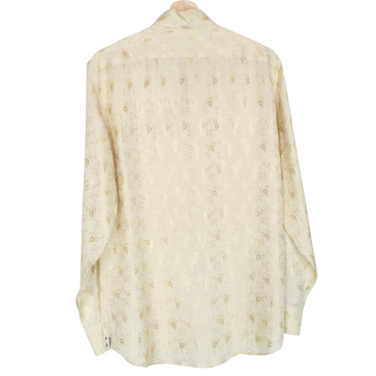 Paul Smith beige long sleeve silk shirt with subtle logo detail and smooth texture.