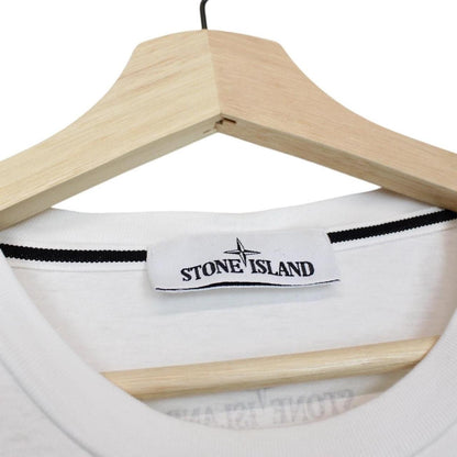 Stone Island white short sleeve cotton t-shirt with logo print and pocket detail.