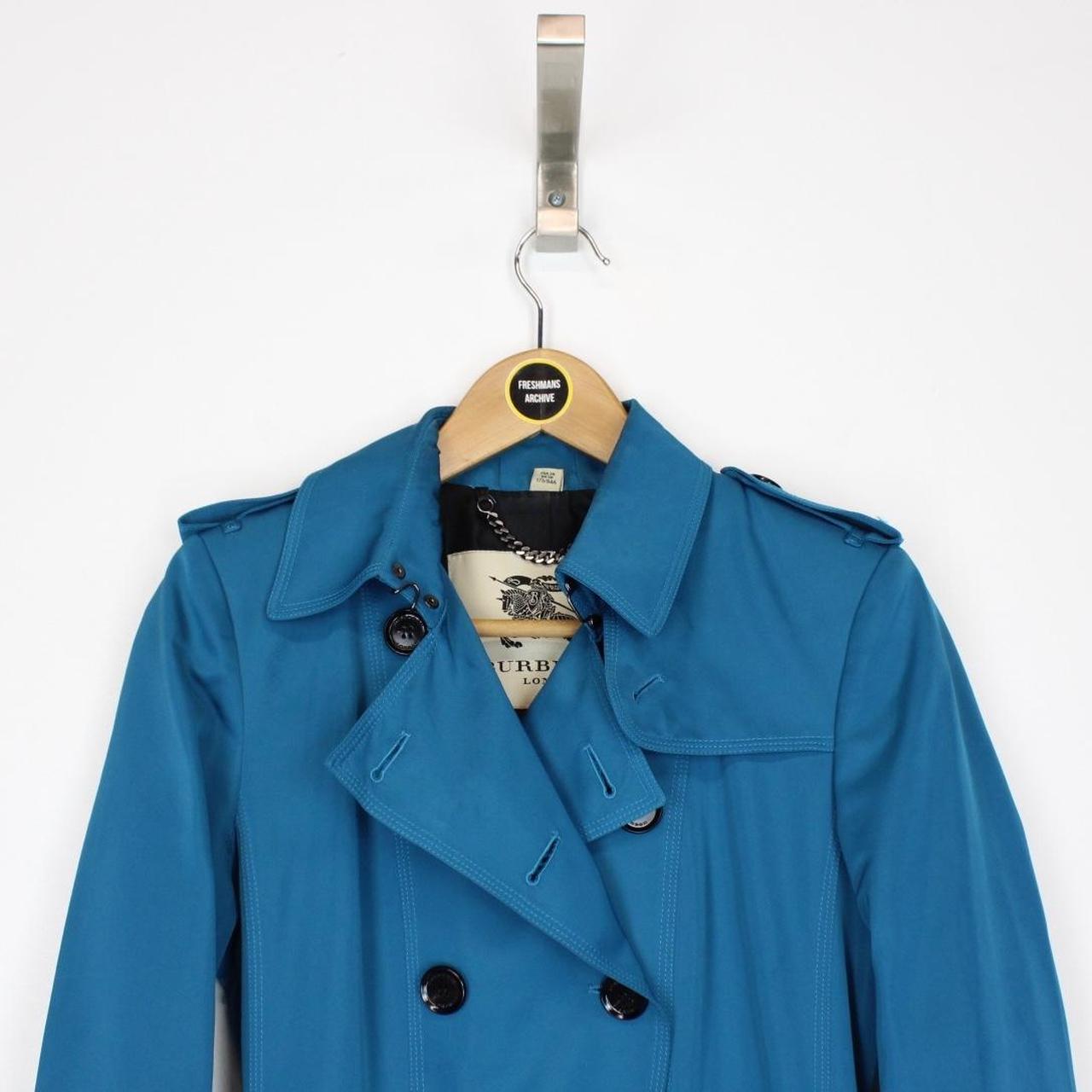Burberry London Teal Blue Nova Check Double Breasted Belted Trench Coat
