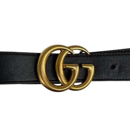Gucci Black and Gold Marmont Leather Belt with GG Buckle