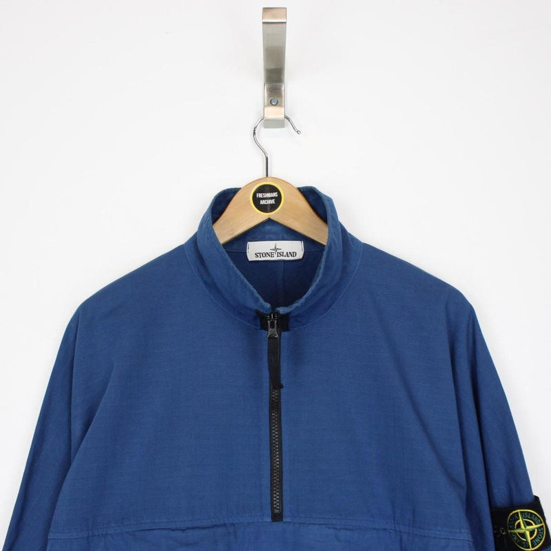 Stone Island AW 2020 Blue 1/4 Zip Ripstop Smock Overshirt Jacket