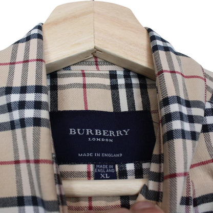 Vintage Burberry London Beige Nova Check 3/4 Sleeve Cotton Shirt