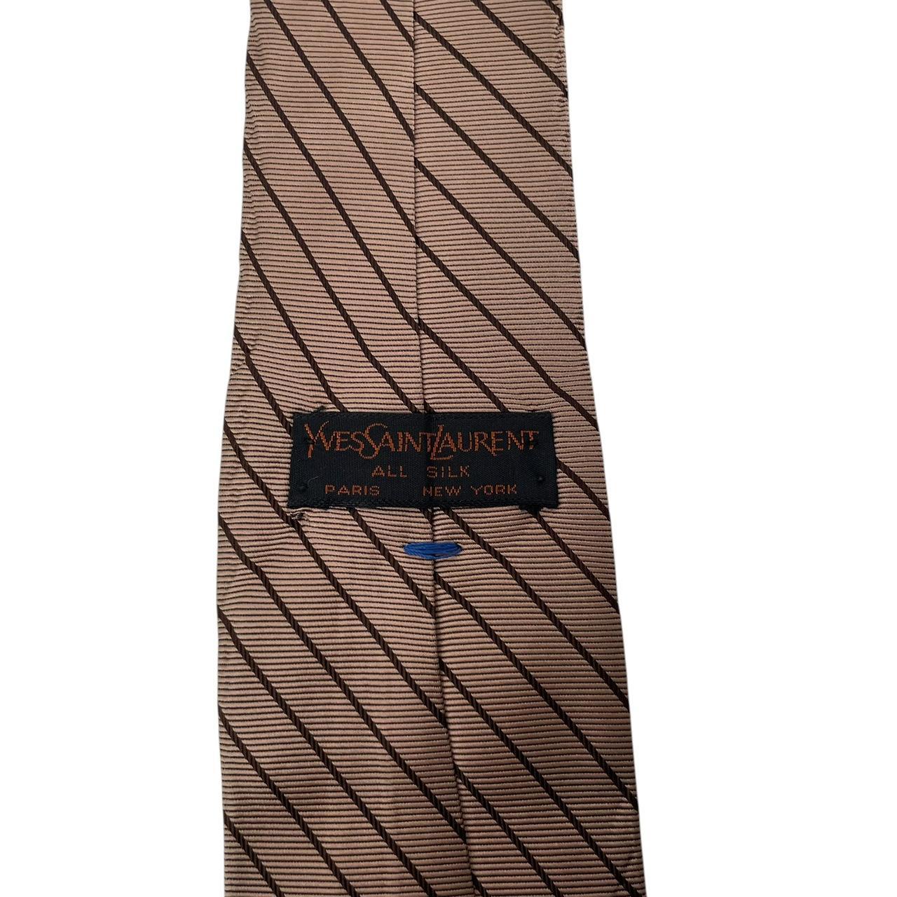 Vintage Yves Saint Laurent Brown Striped Logo Silk Tie