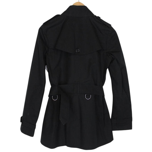 Burberry Black Nova Check Double Breasted Belted Short Trench Coat