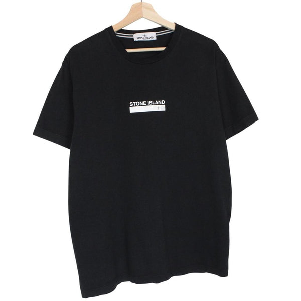 Stone Island black short sleeve cotton t-shirt with logo print and pocket detail.
