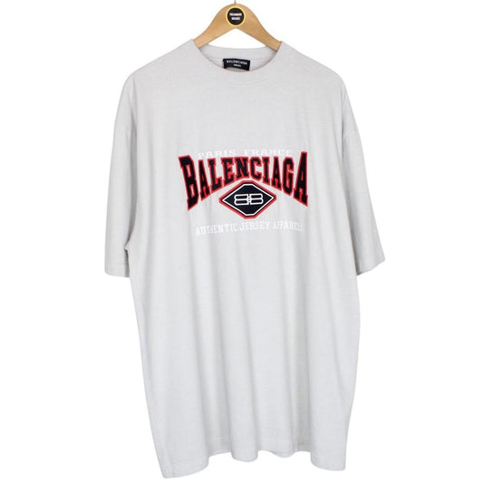 Balenciaga Grey Logo Print Short Sleeve Cotton T-Shirt