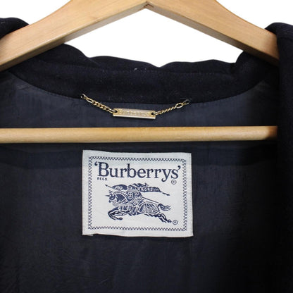 Vintage 90s Burberry Navy Blue Virgin Wool Blend Coat