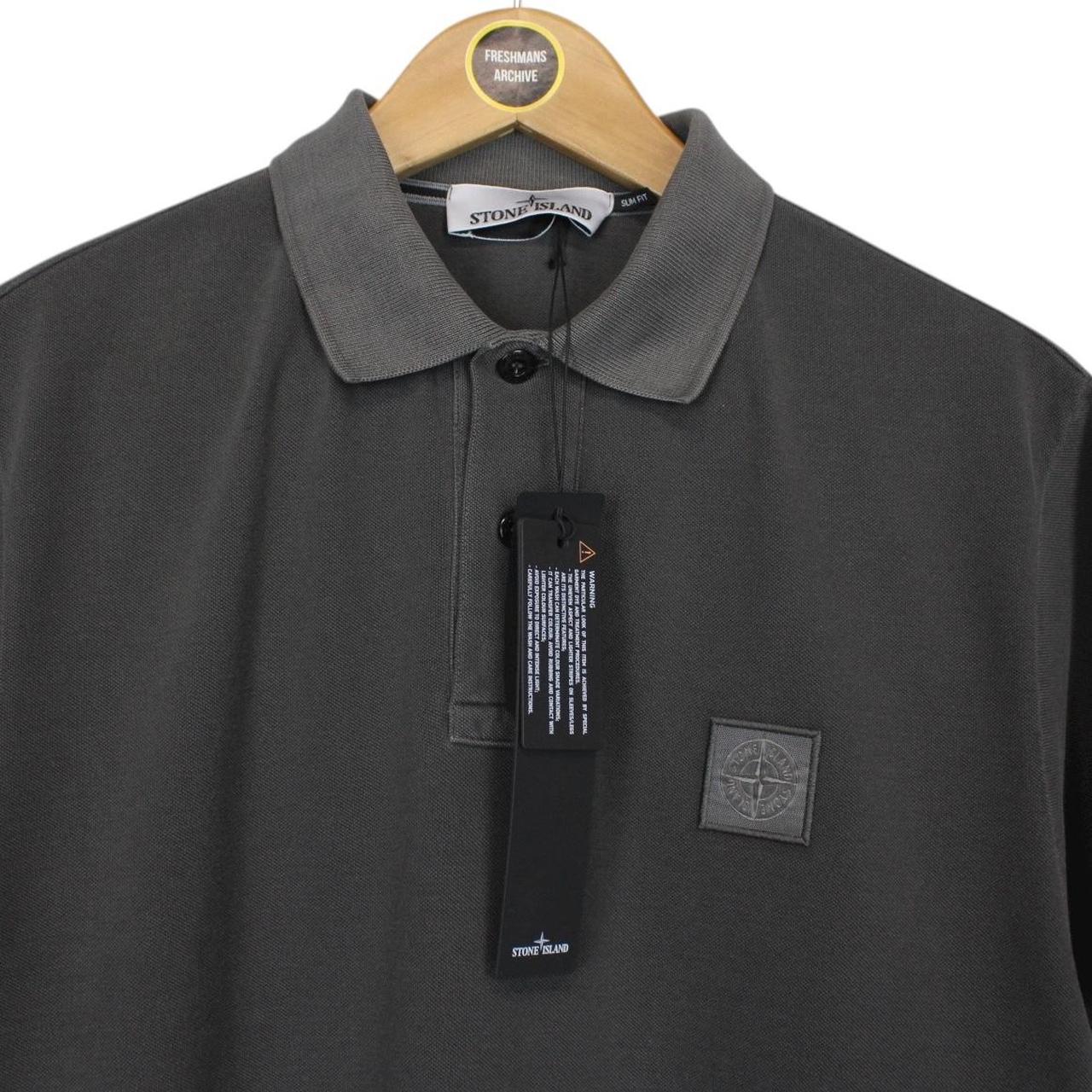 Stone Island Charcoal Grey Organic Cotton Short Sleeve Compass Polo Shirt