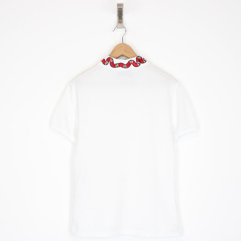 Gucci White Kingsnake Embroidered Short Sleeve Cotton Polo Shirt