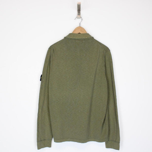 Vintage Stone Island Khaki Green Cotton Knit Collared Jumper