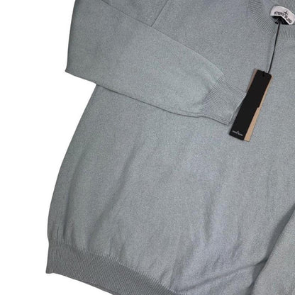 Stone Island grey knit jumper made from organic cotton with logo patch.