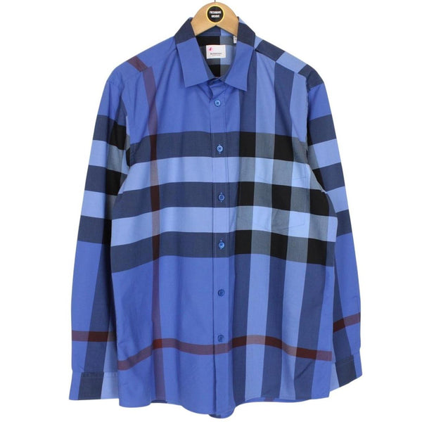 Burberry Blue Nova Check Long Sleeve Somerton Cotton Shirt