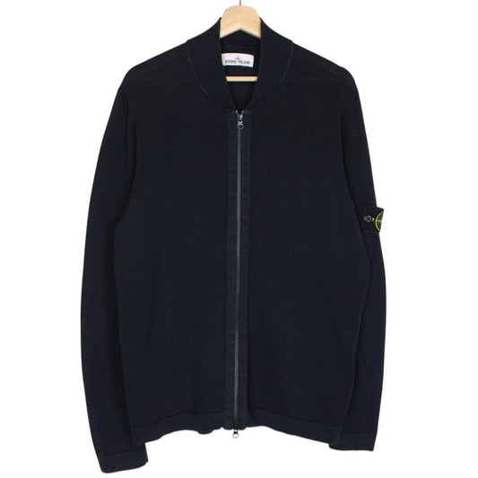 Stone Island SS 2020 Navy Blue Cotton Micro Stitch Full Zip Jumper