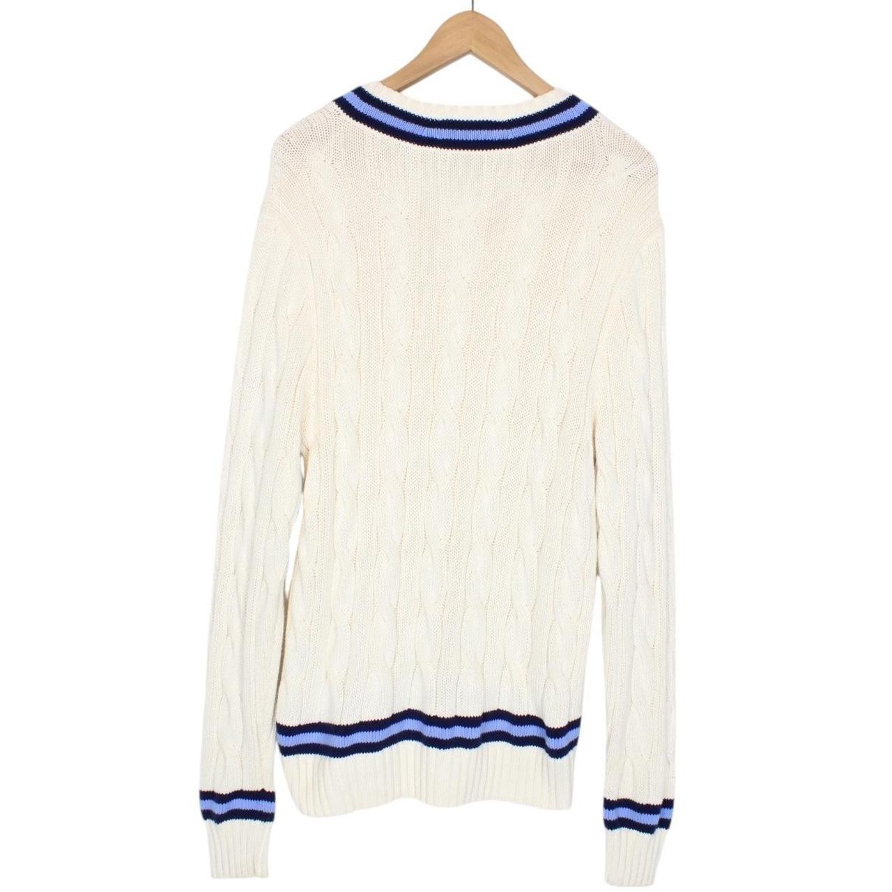 Polo Ralph Lauren Cream and Blue The Iconic Cricket Cotton Cable Knit Jumper