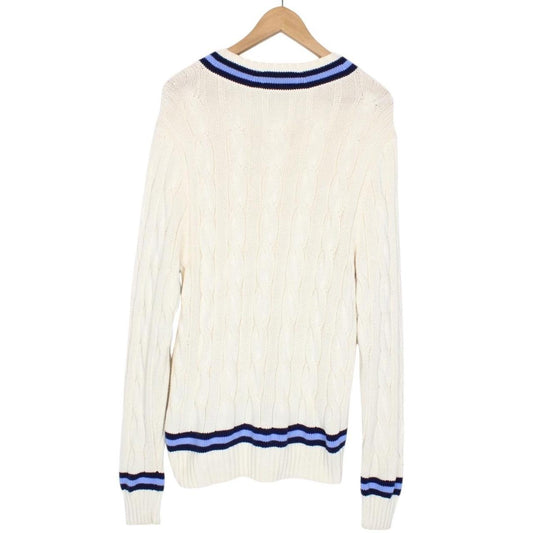 Polo Ralph Lauren Cream and Blue The Iconic Cricket Cotton Cable Knit Jumper
