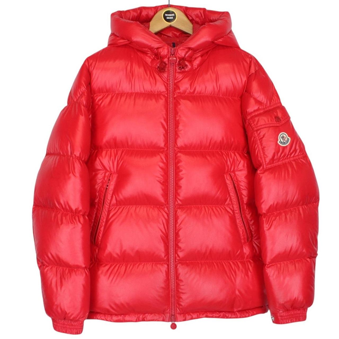 Moncler Ecrins Red Full Zip Hooded Down Jacket