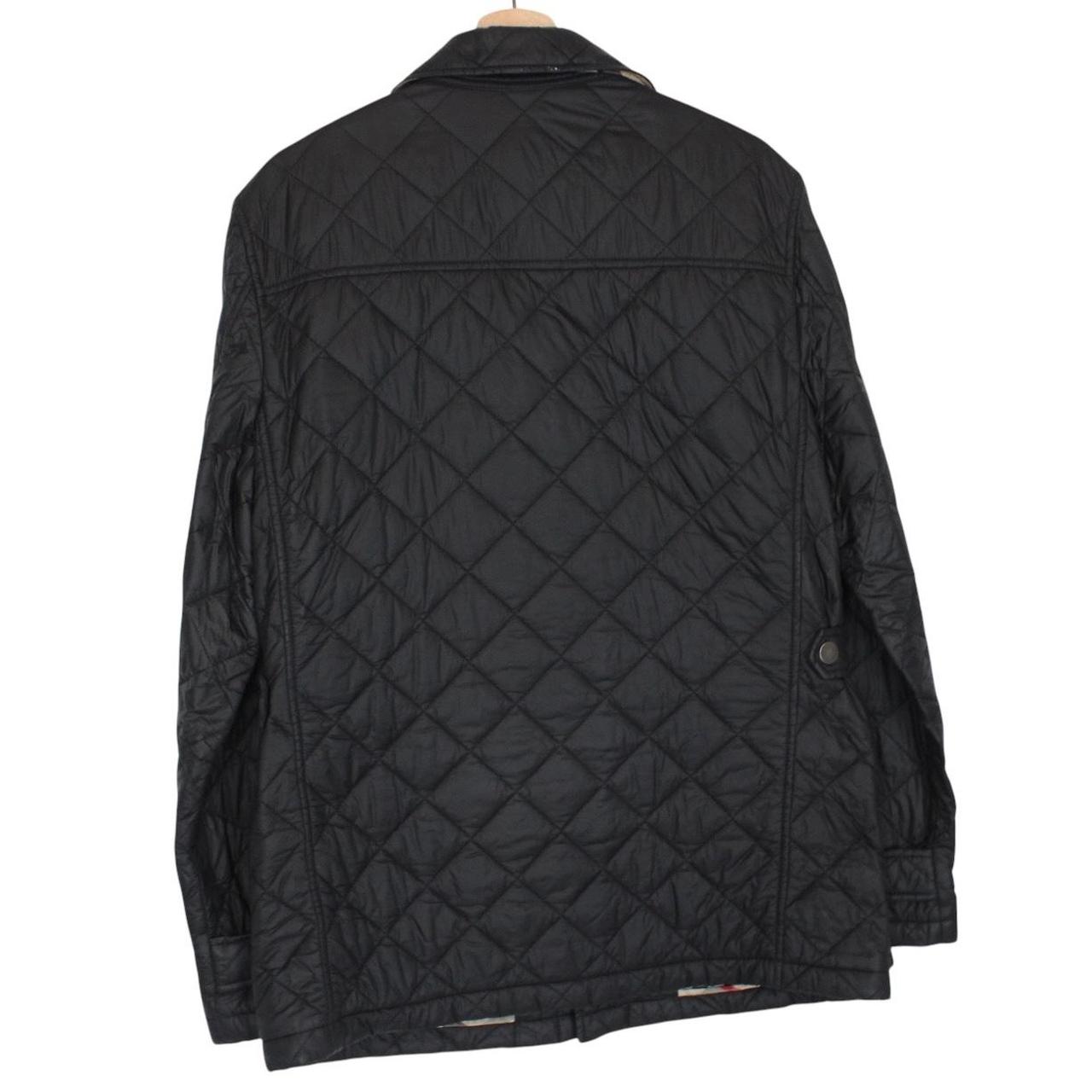 Burberry black quilted field jacket with Nova Check lining and diamond pattern.