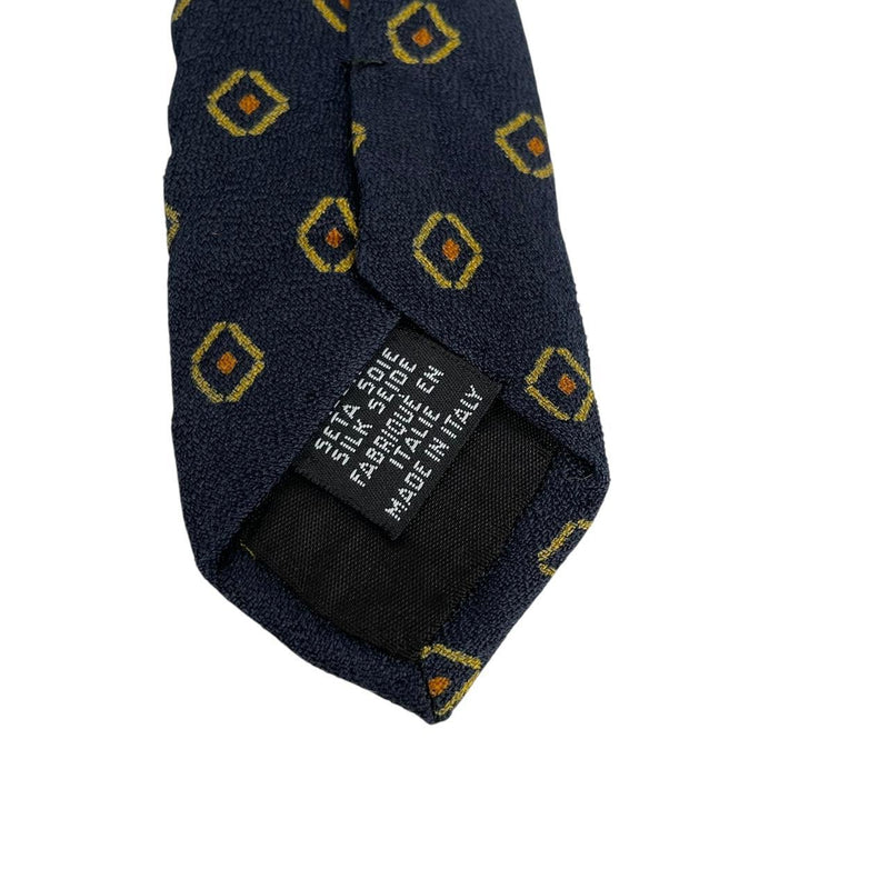 Vintage Hugo Boss Navy Blue and Yellow Silk Tie
