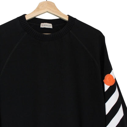 Moncler black and white cotton sweatshirt featuring logo print and good condition.