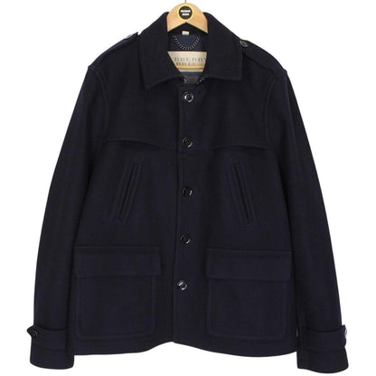 Burberry Brit Navy Blue Button Up Nova Check Lined Wool Jacket