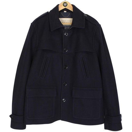 Burberry Brit Navy Blue Button Up Nova Check Lined Wool Jacket