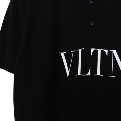 Valentino Black and White VLTN Logo Short Sleeve Cotton Polo Shirt