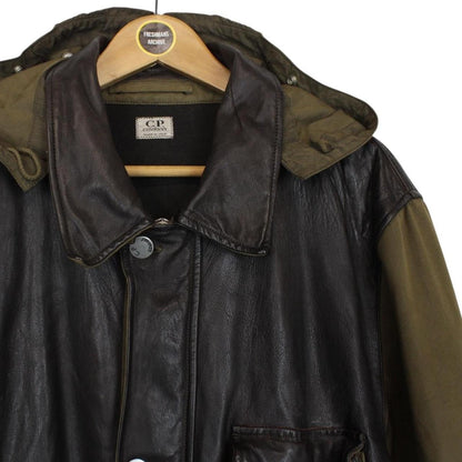 Vintage CP Company AW 2005 Khaki Brown Full Zip Mille Miglia Half Leather Goggle