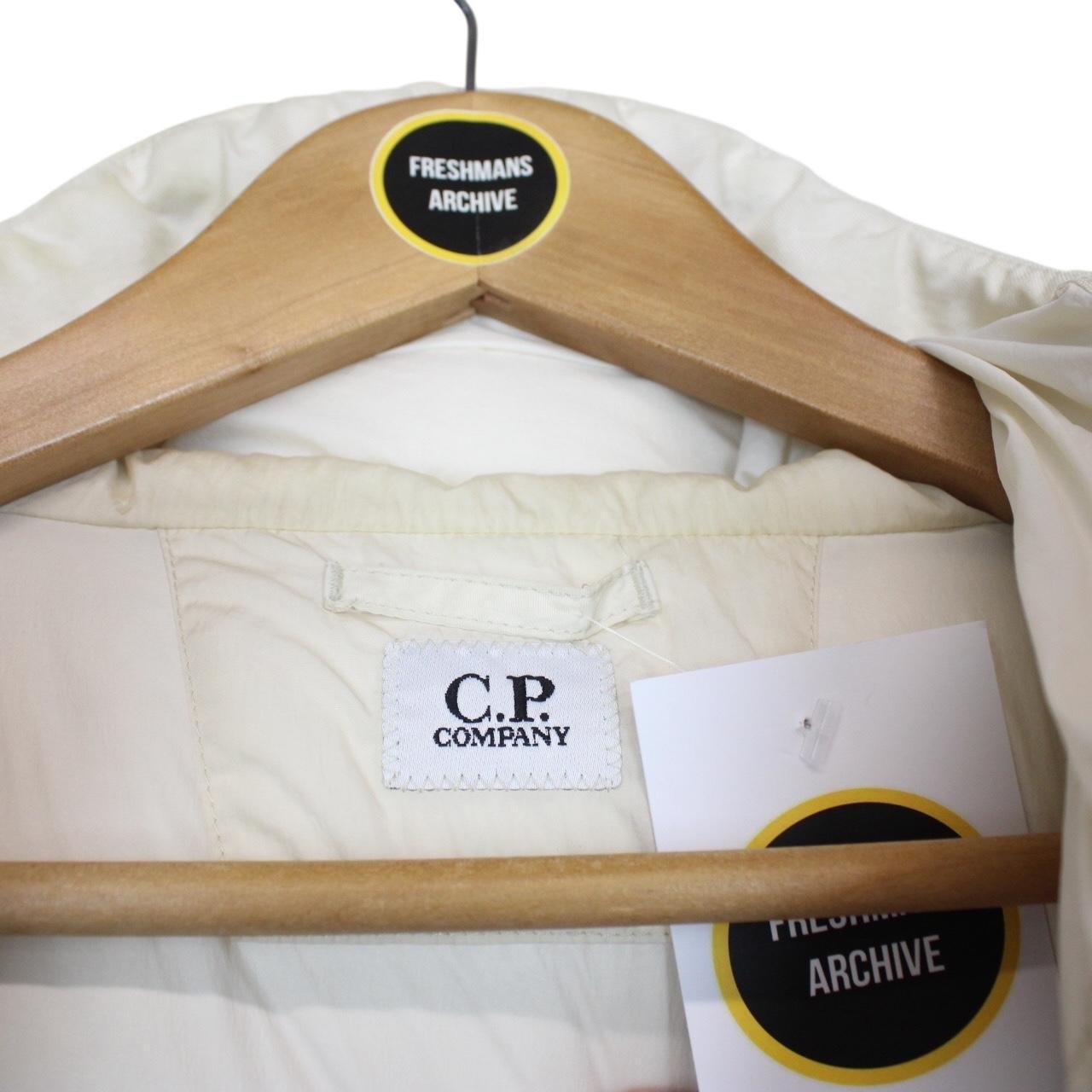CP Company Cream Nycra-R Full Zip Lens Down Hooded Puffer Coat